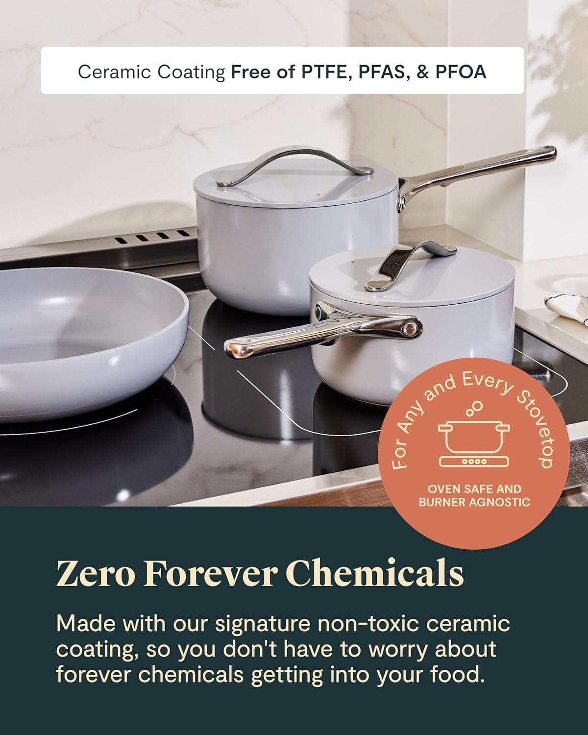 Caraway Navy 12pc Non-Stick Ceramic Cookware: PFAS-Free, Oven/Stovetop Safe - Image 4