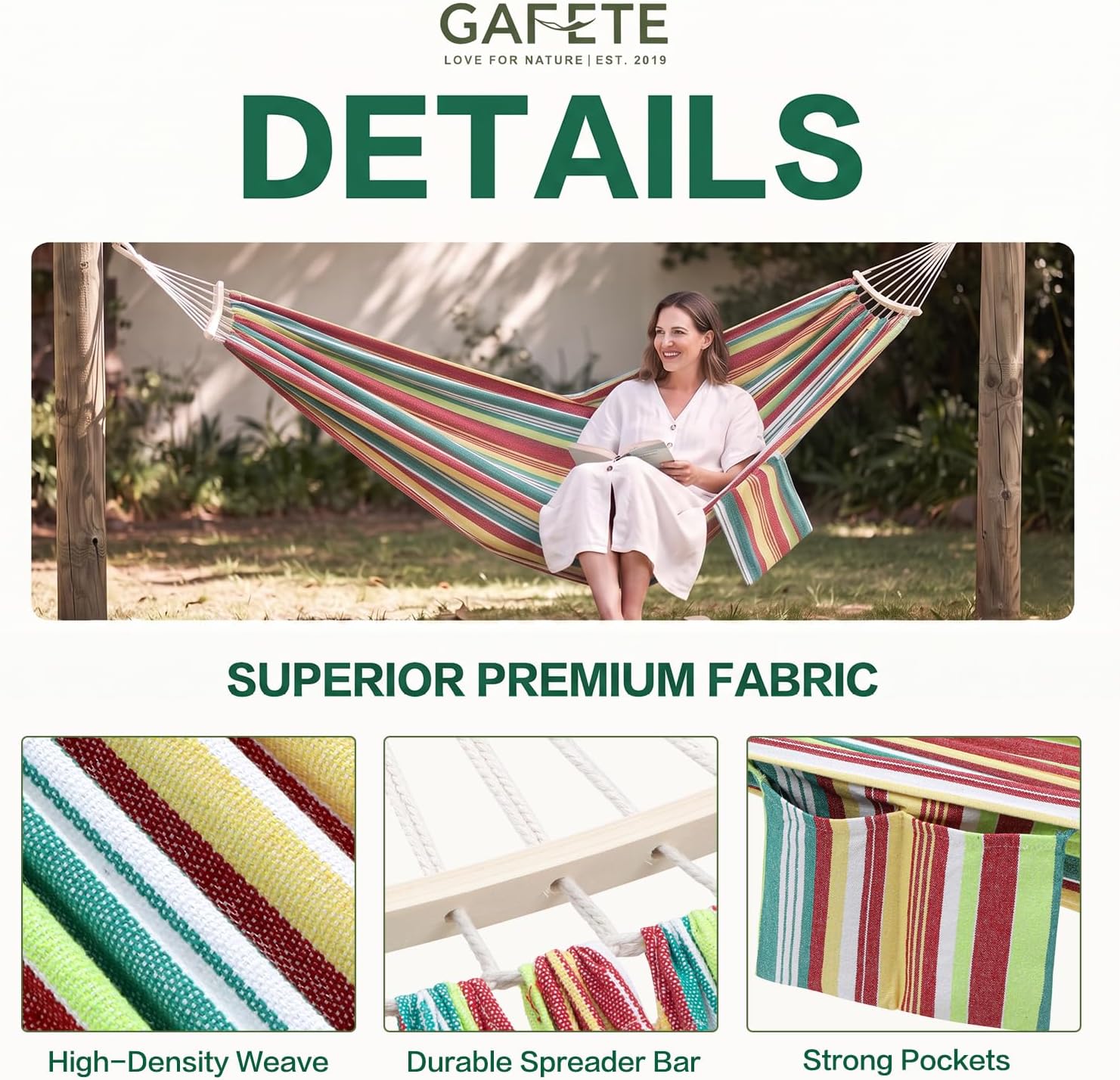 GAFETE Outdoor Double Hammock Review (Orange, M): 550lb Polycotton, Straps & Bar. - Image 3