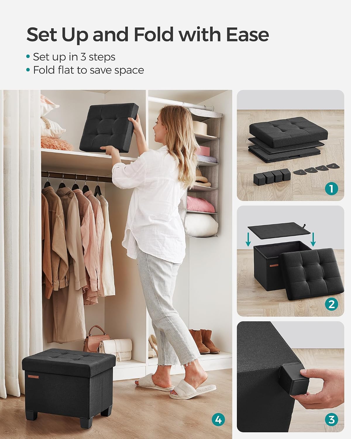 SONGMICS Small Storage Ottoman: Sturdy 660lb Foot Rest Review - Image 3