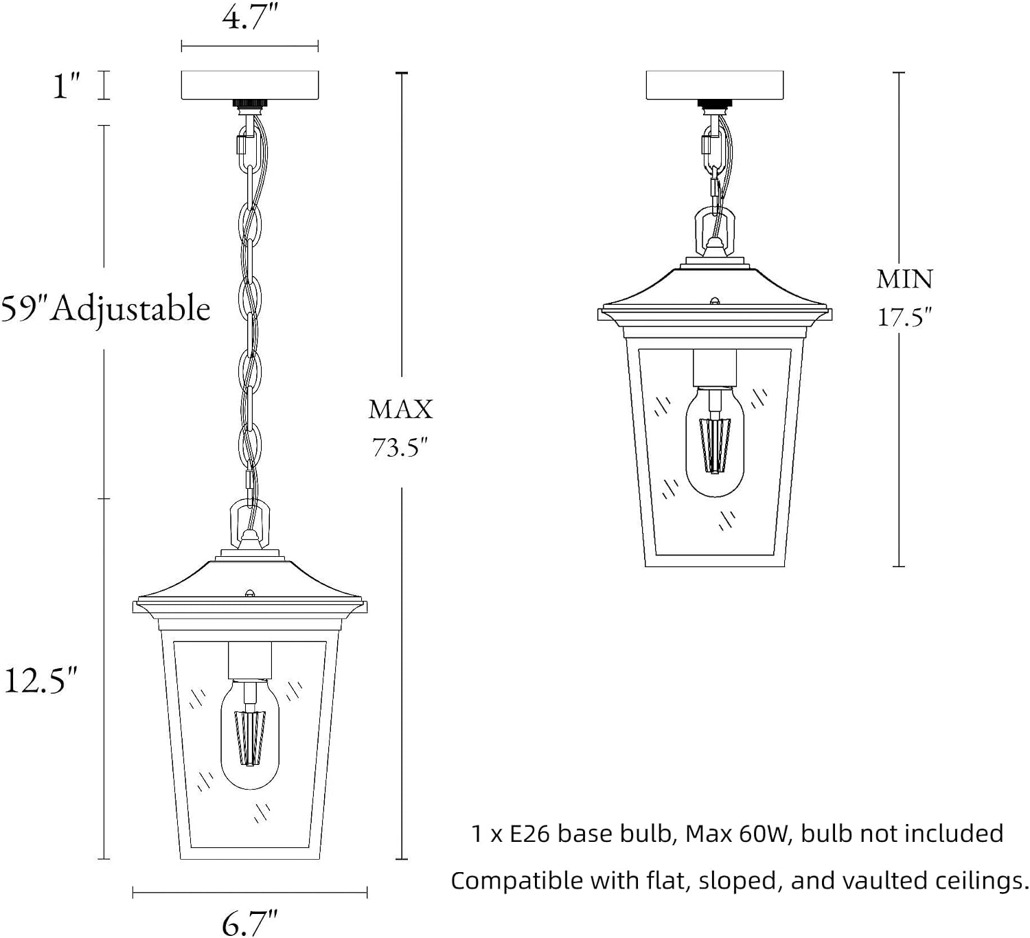Modern Black Anti-Rust Outdoor Hanging Pendant Light - Image 2