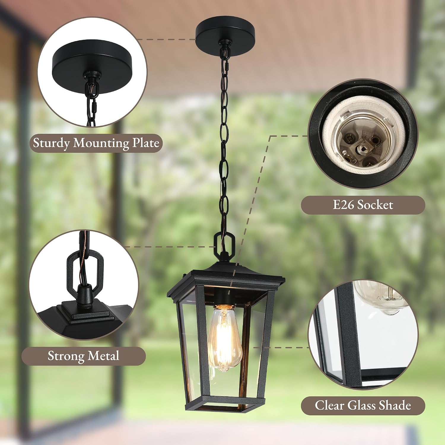 Modern Black Anti-Rust Outdoor Hanging Pendant Light - Image 4
