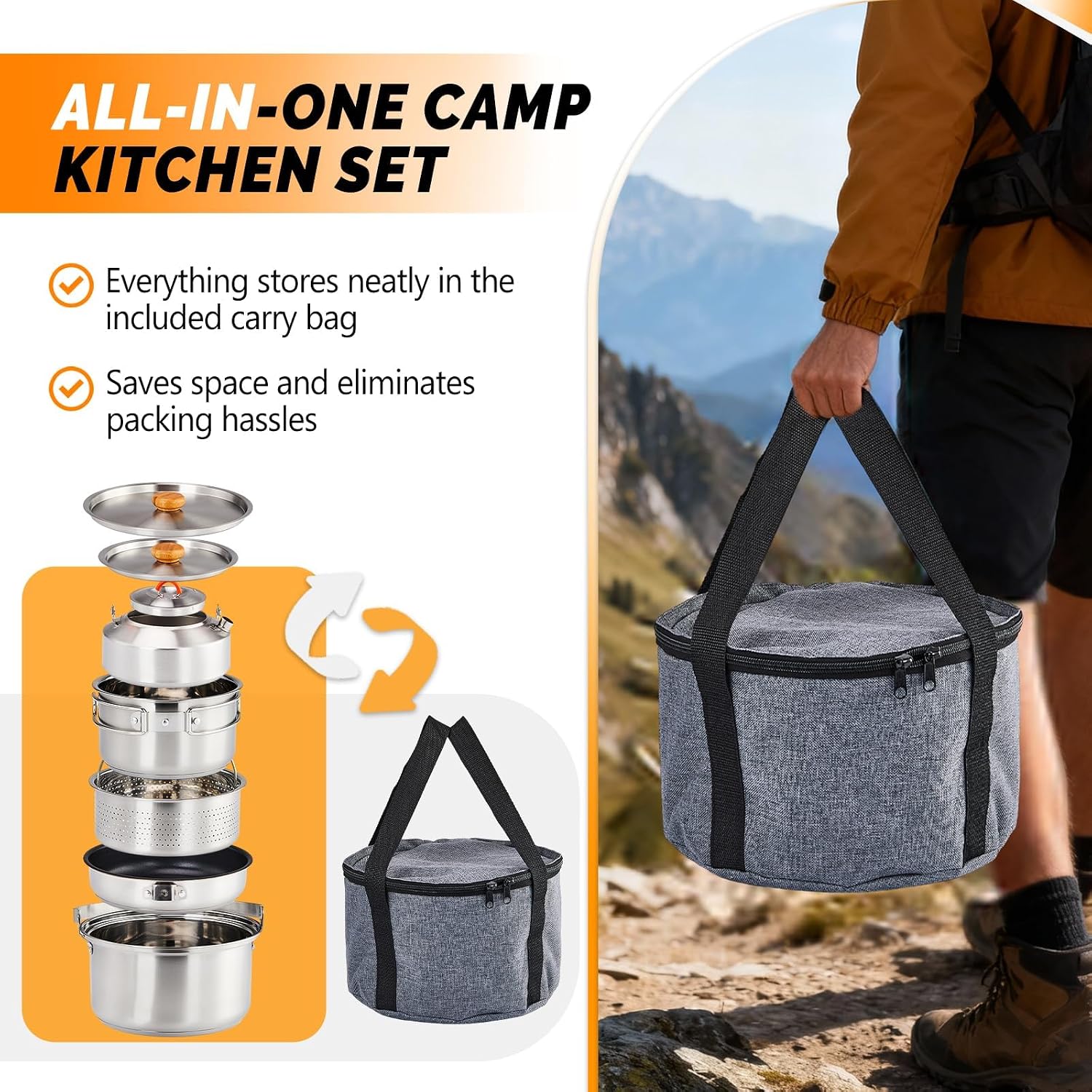 Bonnlo 6-pc SS Camping Cookware Set for All Stoves Review - Image 2