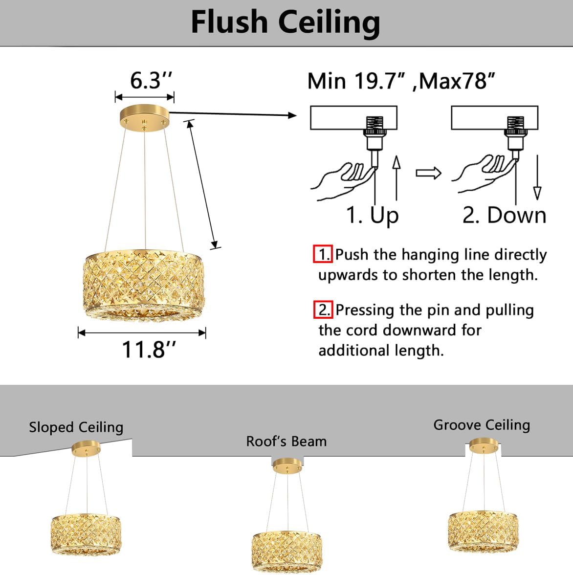 Modern Gold Crystal LED Dimmable Chandelier Pendant for Dining/Kitchen - Image 3