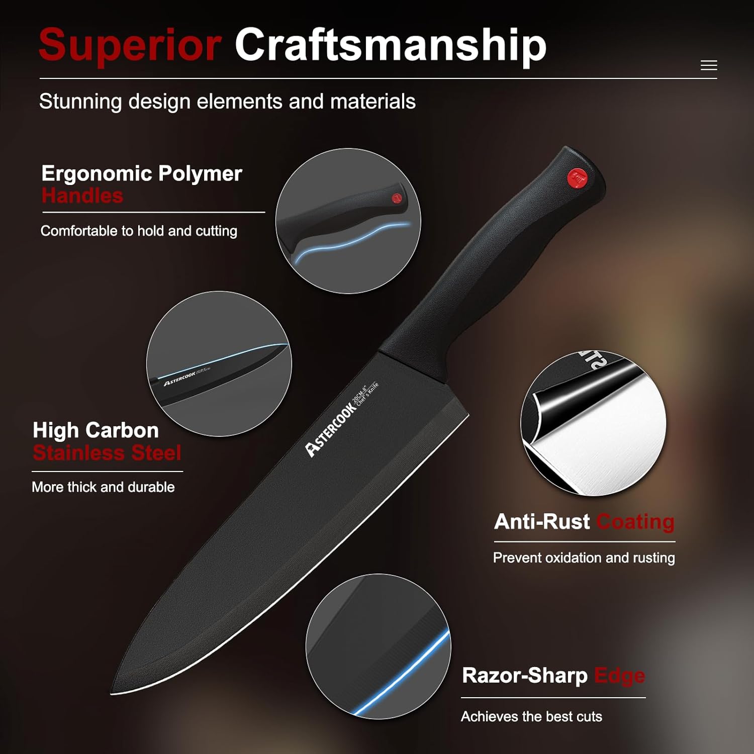 Astercook 15pc German SS Knife Set Review: Block, Sharpener & Dishwasher Safe - Image 3