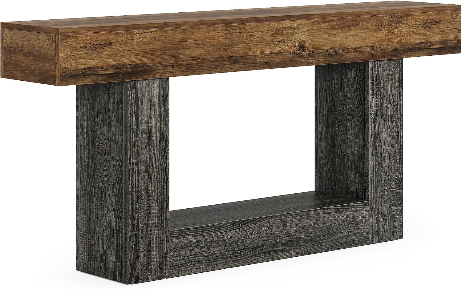 63" 2-Tier Console Table Review: Narrow U-Base Entryway/Sofa Table, Brown/Gray - Image 4