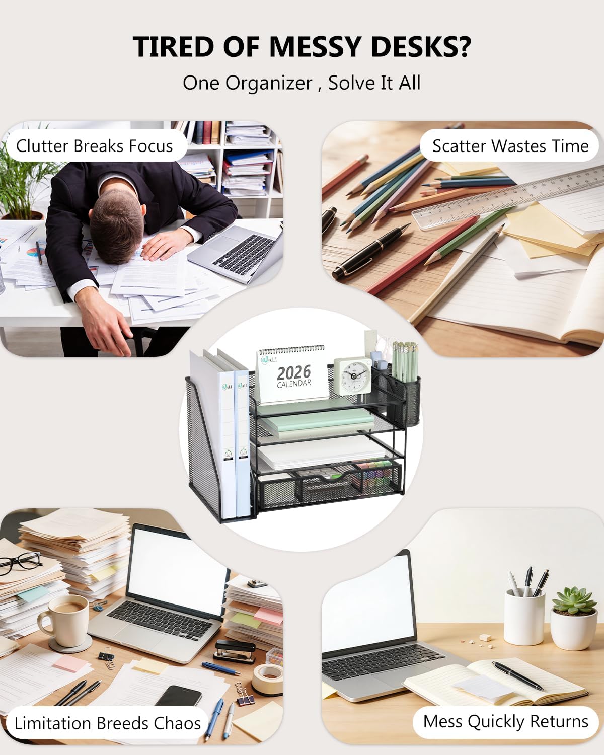 WALI Black 4-Tier Desk Organizer Review: Tray, Drawer & Pen Holders - Image 3