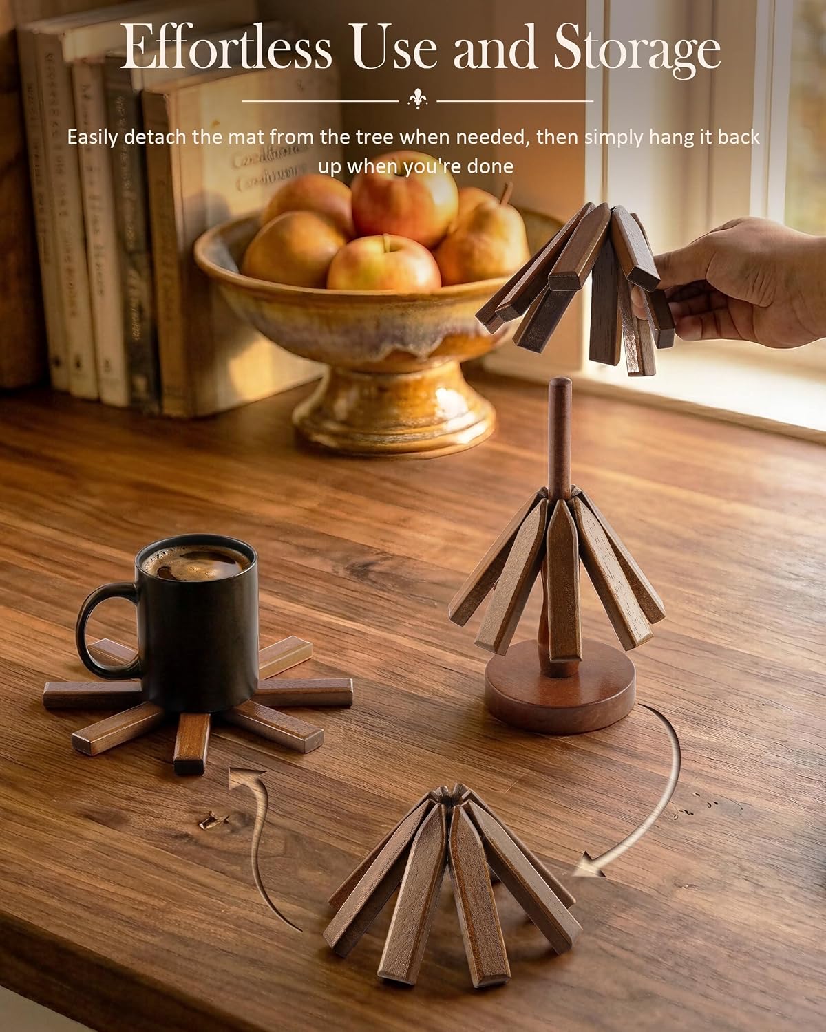 Wooden Blossom Hot Pads, Stackable Christmas Tree Trivet Organizer - Image 3