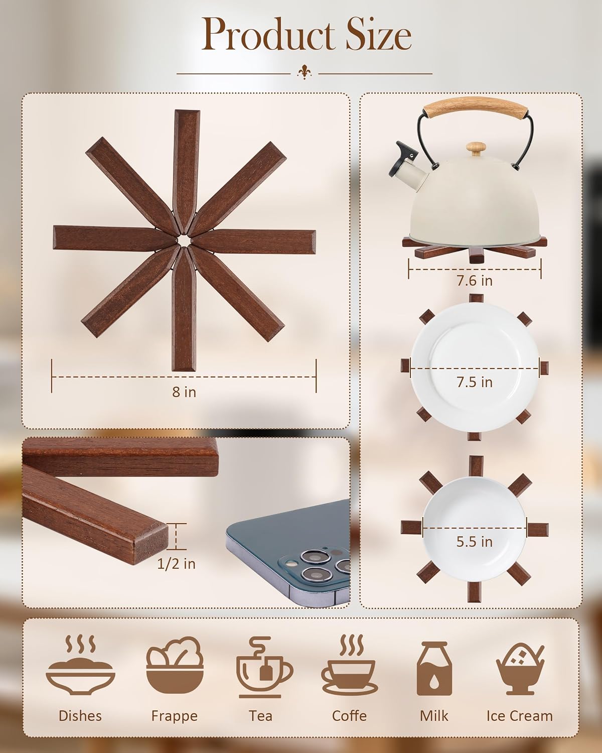 Wooden Blossom Hot Pads, Stackable Christmas Tree Trivet Organizer - Image 5