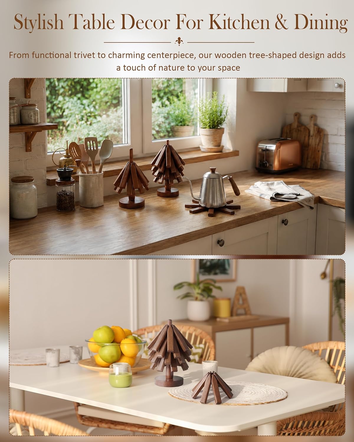 Wooden Blossom Hot Pads, Stackable Christmas Tree Trivet Organizer - Image 7