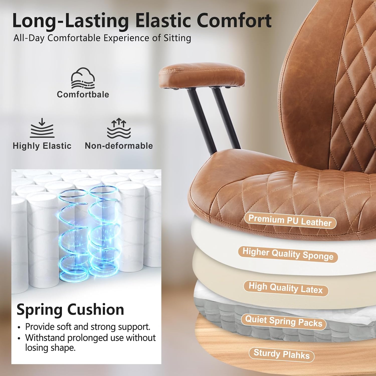 Brown Leather Ergonomic Office Chair with Lumbar, Adjustable Height, Swivel - Image 5