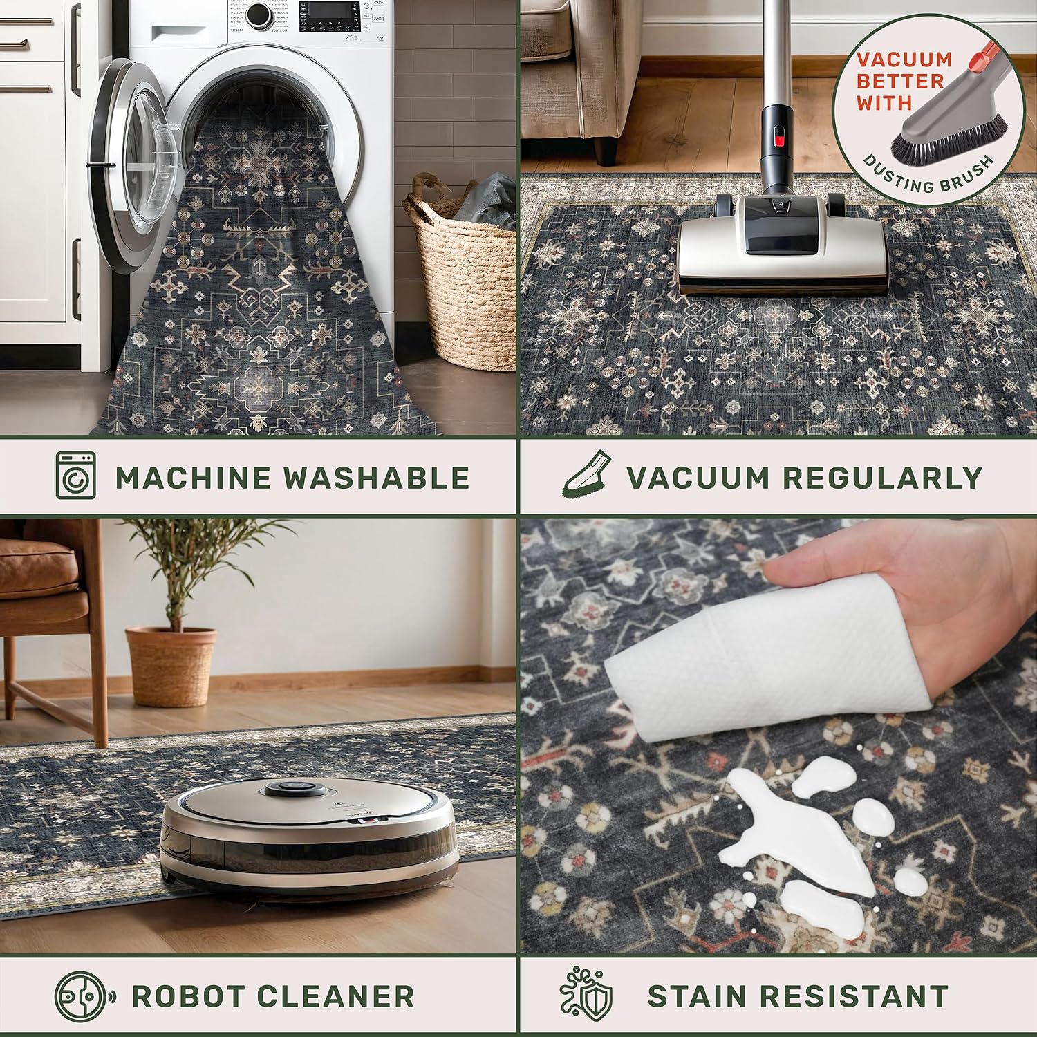 8x10 Black Washable Area Rug Review: Stain Resistant & Non-Slip - Image 4