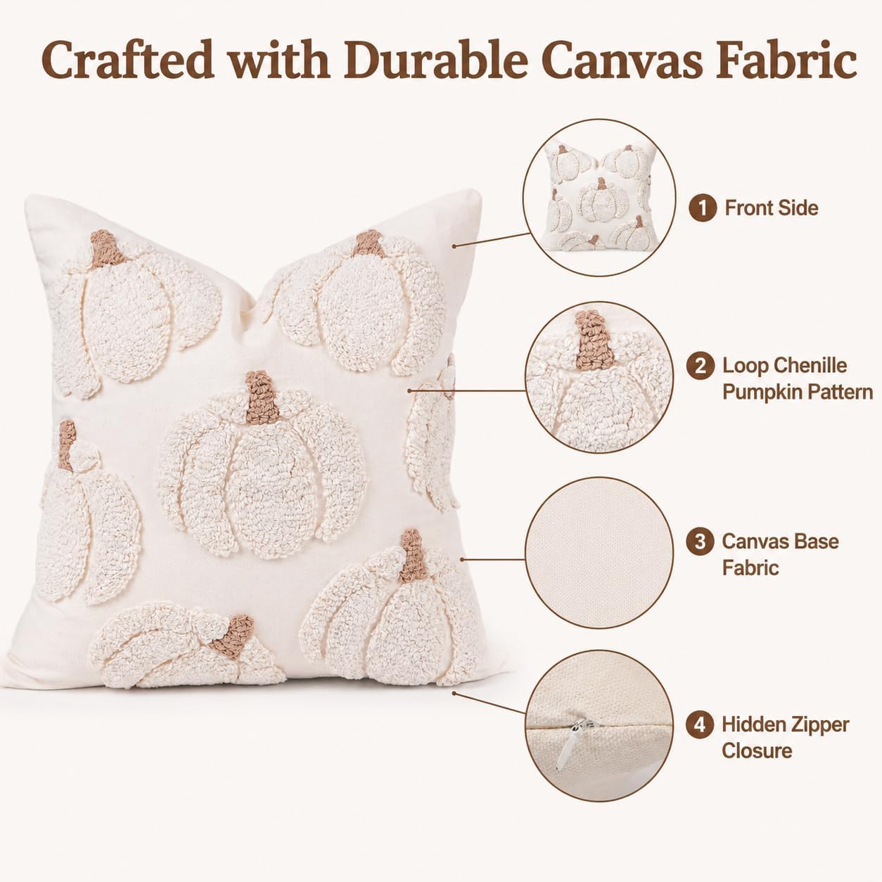 <p><strong>Fall Farmhouse Tufted Pumpkin Pillow Covers, Beige 18x18 (Set of 2)</strong></p> - Image 8