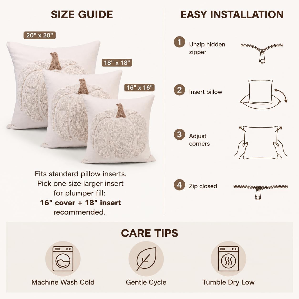 <p><strong>Fall Farmhouse Tufted Pumpkin Pillow Covers, Beige 18x18 (Set of 2)</strong></p> - Image 9