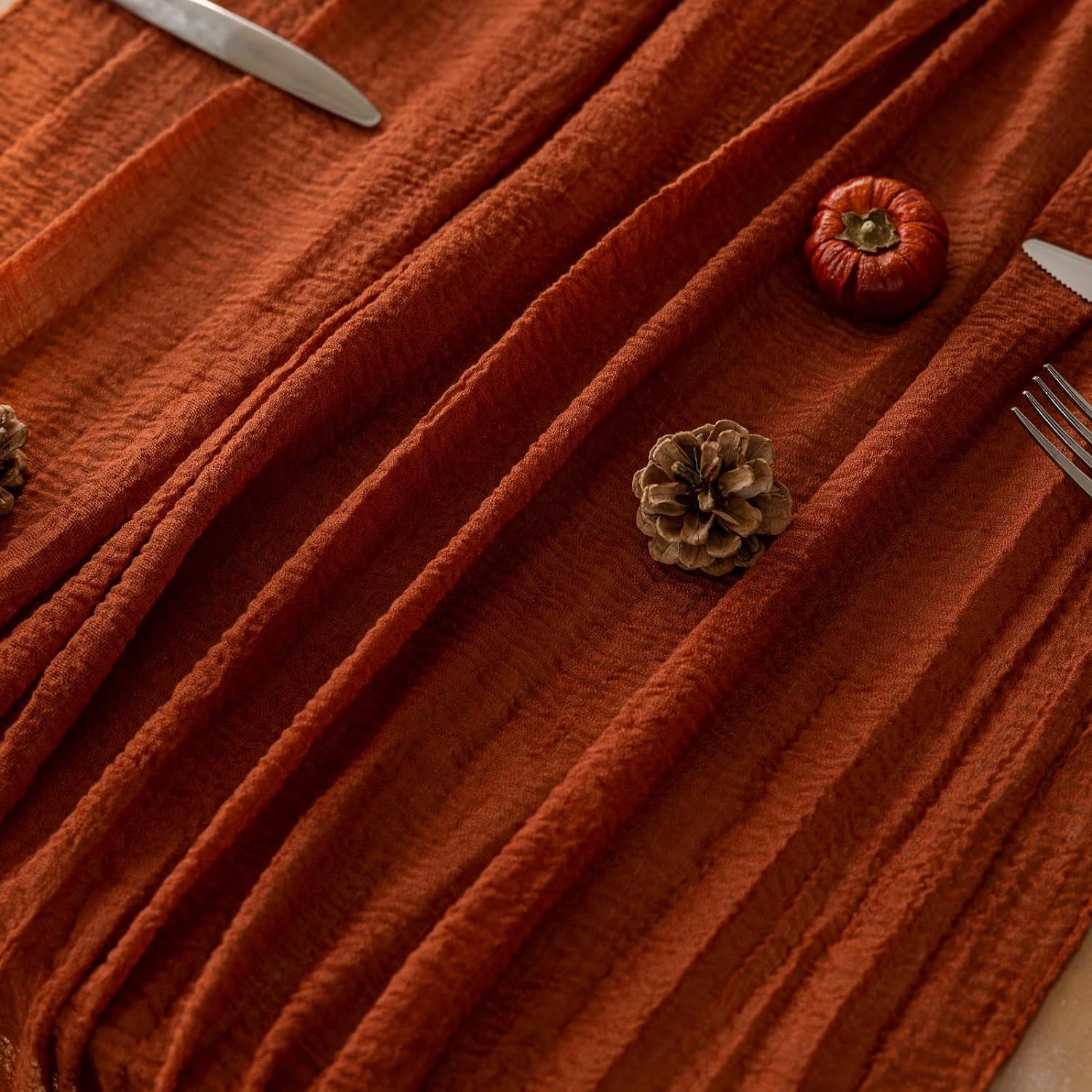 Autumn Terracotta Cheesecloth 120" Runner - Boho Party Decor - Image 4