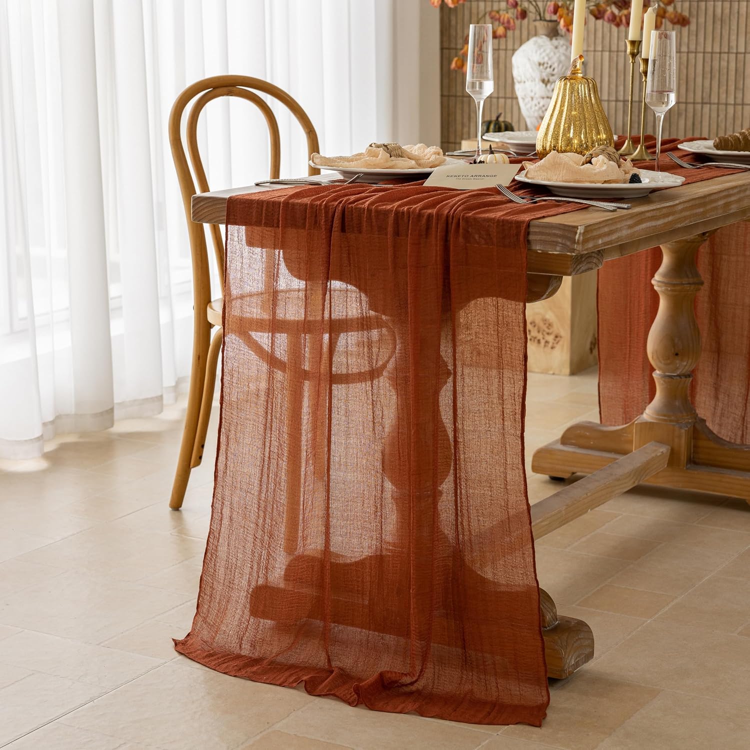Autumn Terracotta Cheesecloth 120" Runner - Boho Party Decor - Image 5
