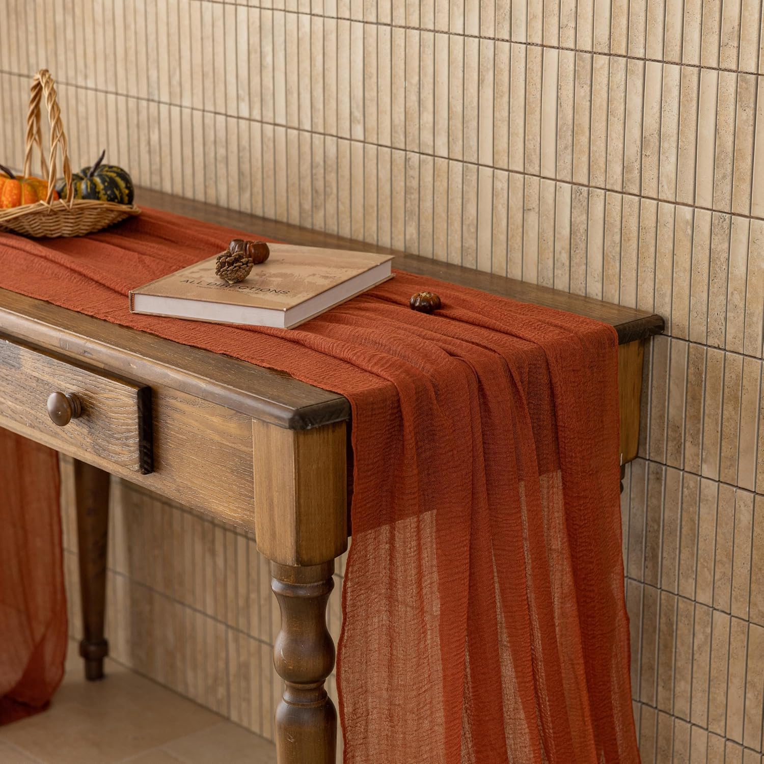 Autumn Terracotta Cheesecloth 120" Runner - Boho Party Decor - Image 6