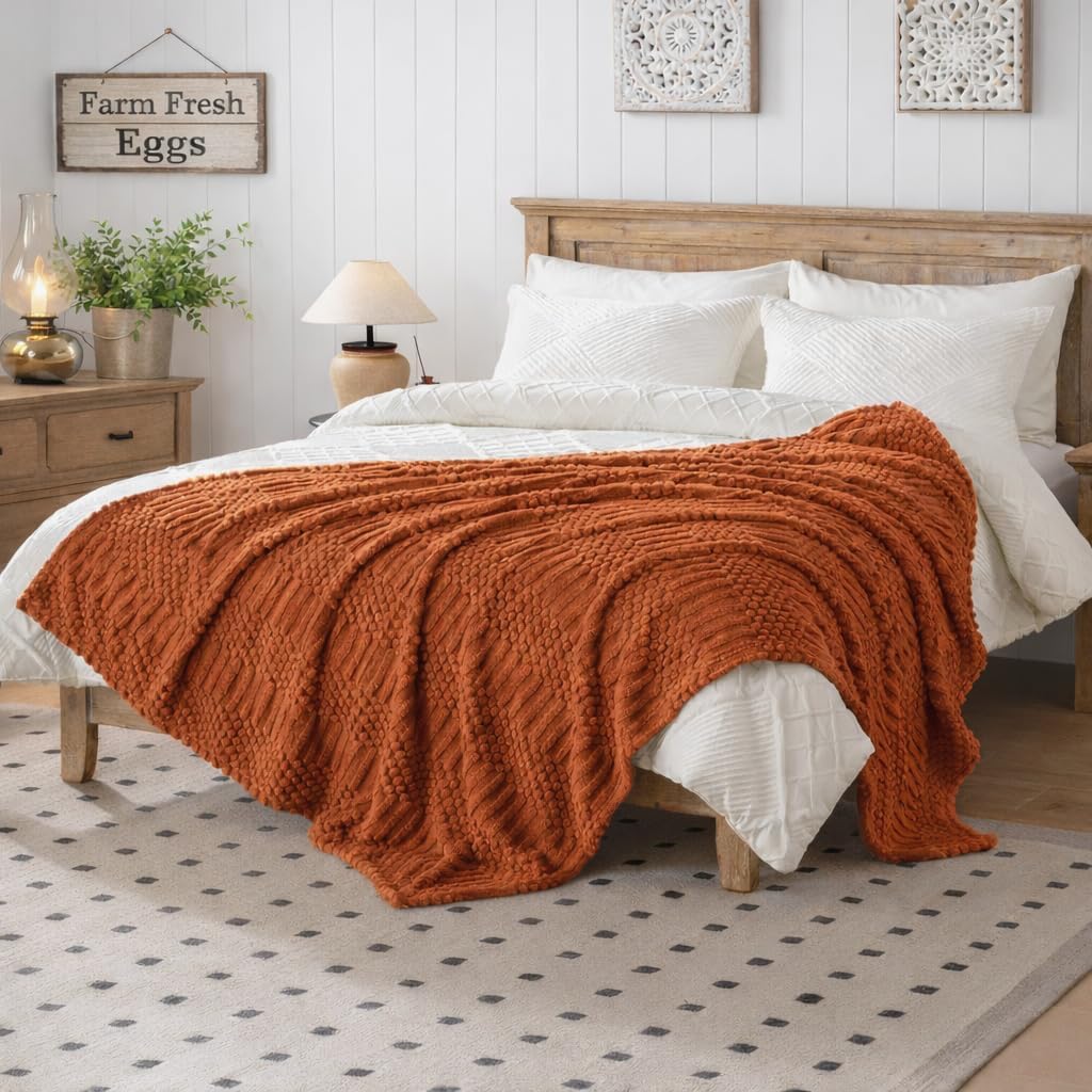 Aesthetic Rust Fleece Throw: Soft, Fluffy & Cozy. Perfect All-Season Fall Decor. - Image 3