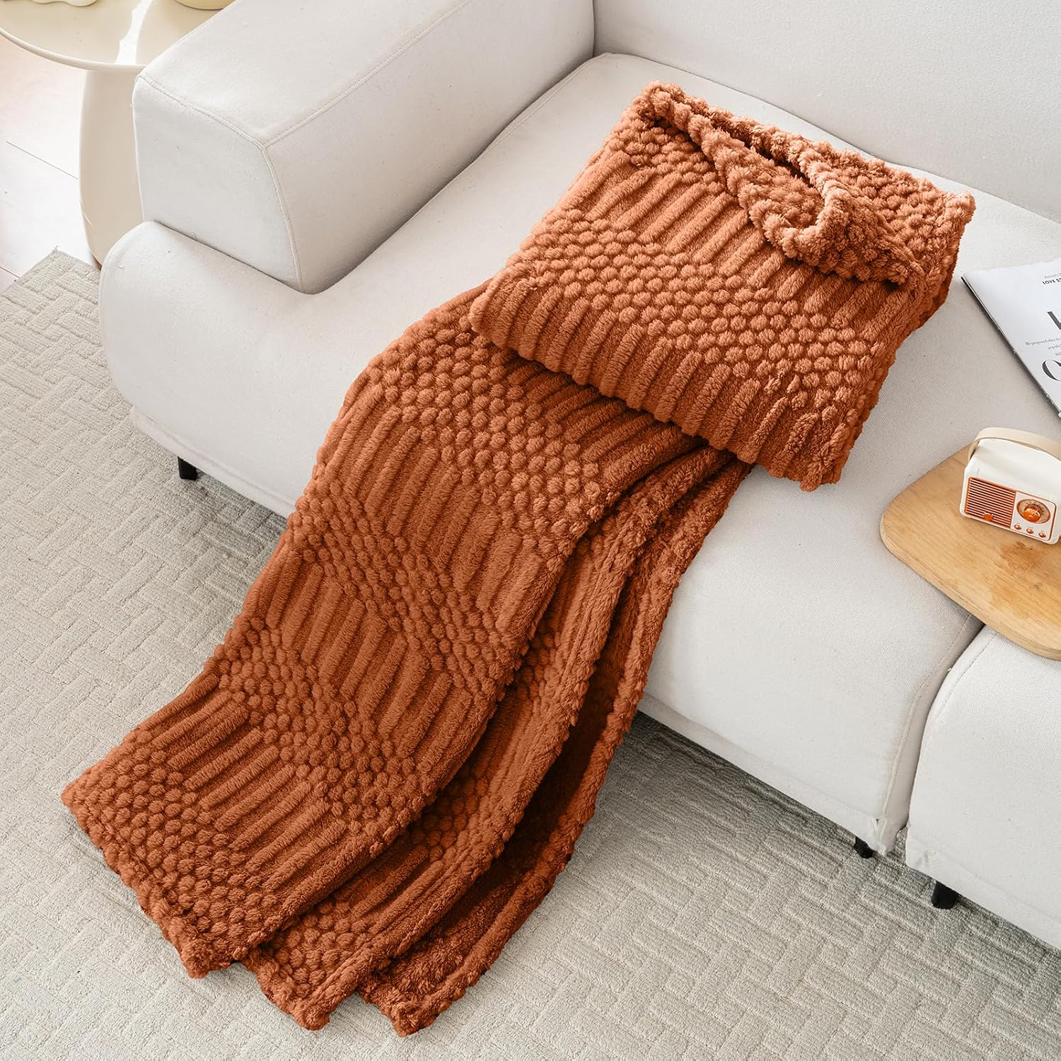 Aesthetic Rust Fleece Throw: Soft, Fluffy & Cozy. Perfect All-Season Fall Decor. - Image 4