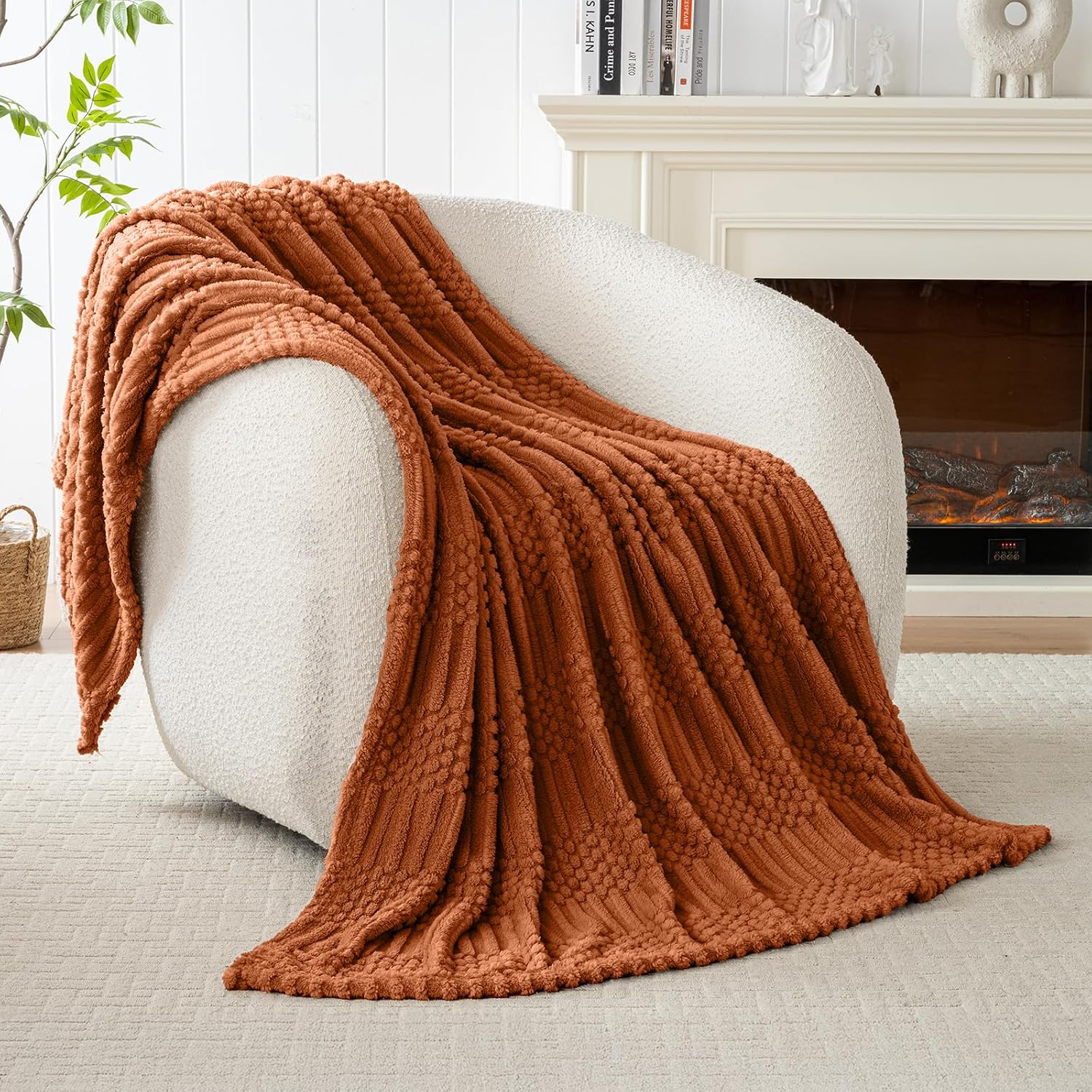 Aesthetic Rust Fleece Throw: Soft, Fluffy & Cozy. Perfect All-Season Fall Decor. - Image 5