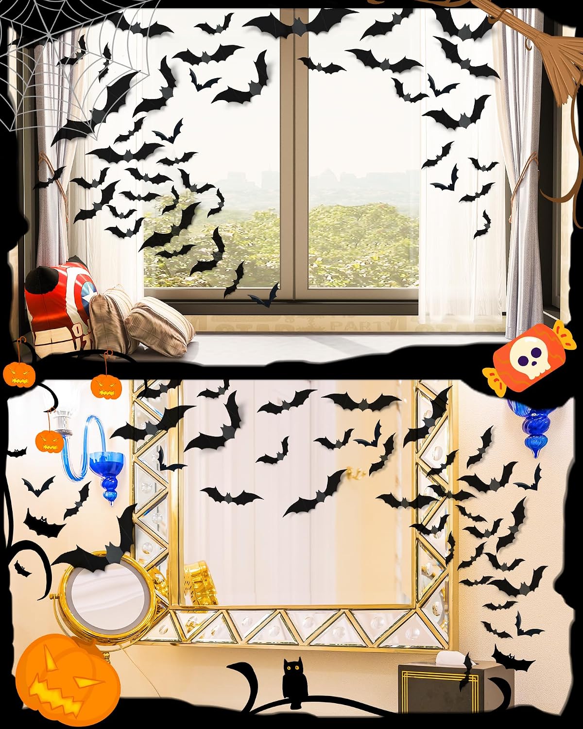 120 Pcs 3D Halloween Bat Wall Stickers, 5 Sizes - Spooky Home & Party Decor - Image 4