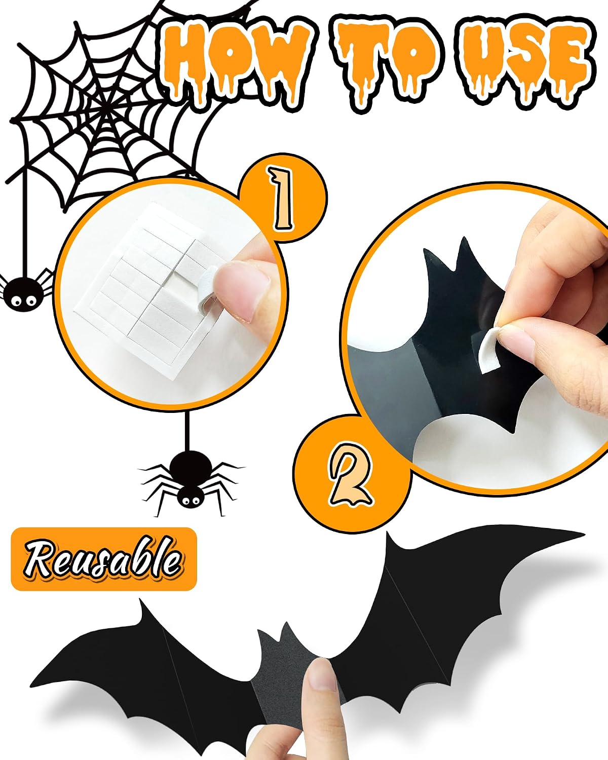 120 Pcs 3D Halloween Bat Wall Stickers, 5 Sizes - Spooky Home & Party Decor - Image 6