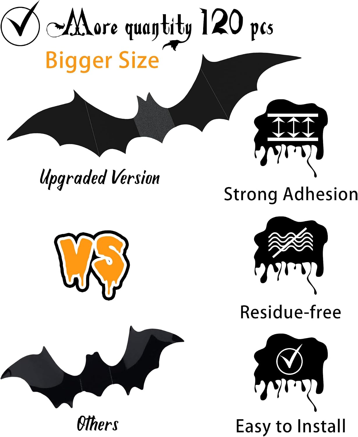 120 Pcs 3D Halloween Bat Wall Stickers, 5 Sizes - Spooky Home & Party Decor - Image 7