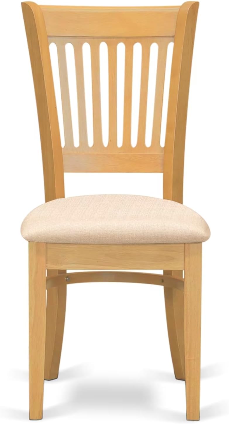 Linen Upholstered Oak Wood Dining Chairs - Set of 2 - Image 4