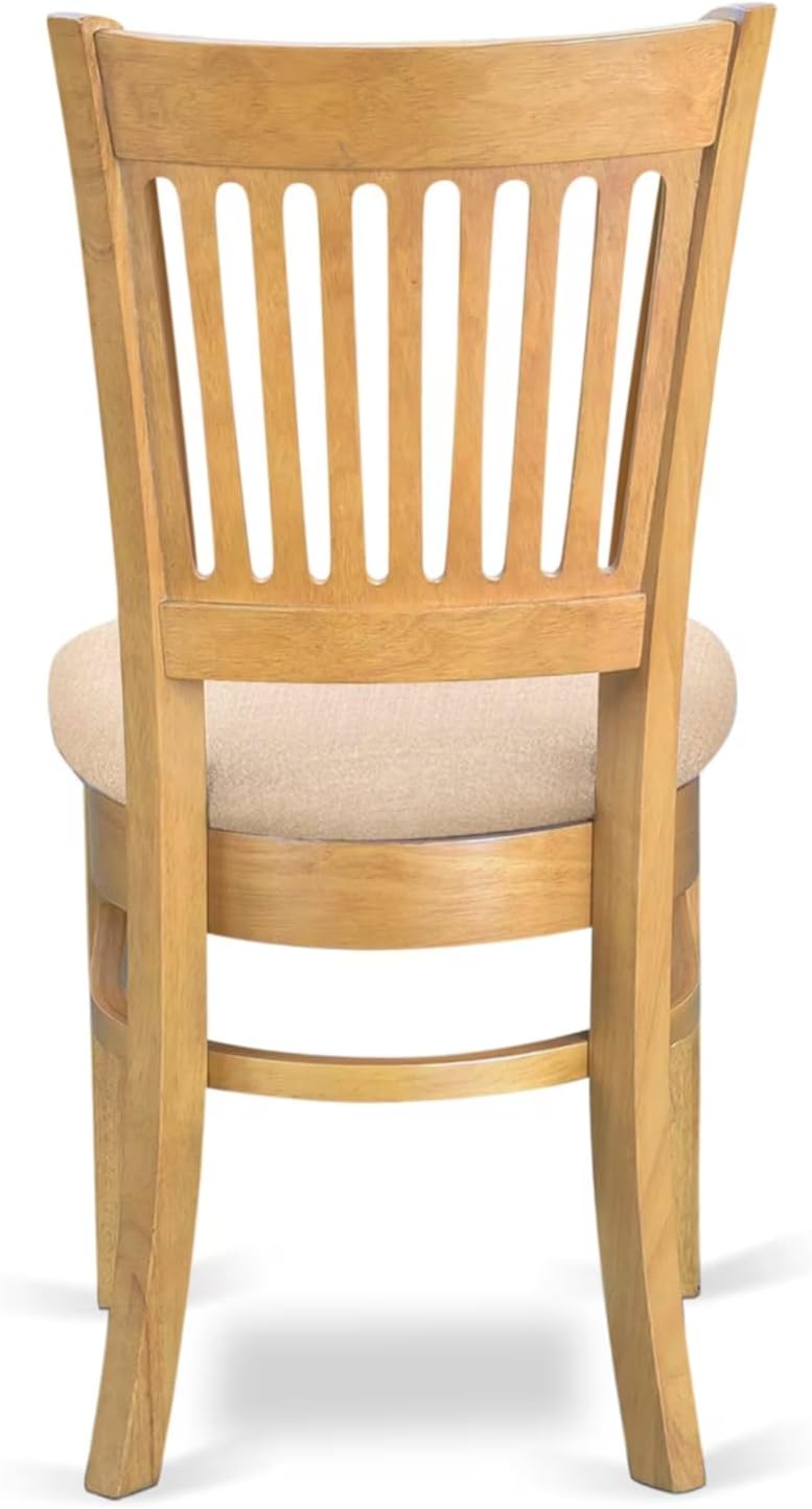 Linen Upholstered Oak Wood Dining Chairs - Set of 2 - Image 8