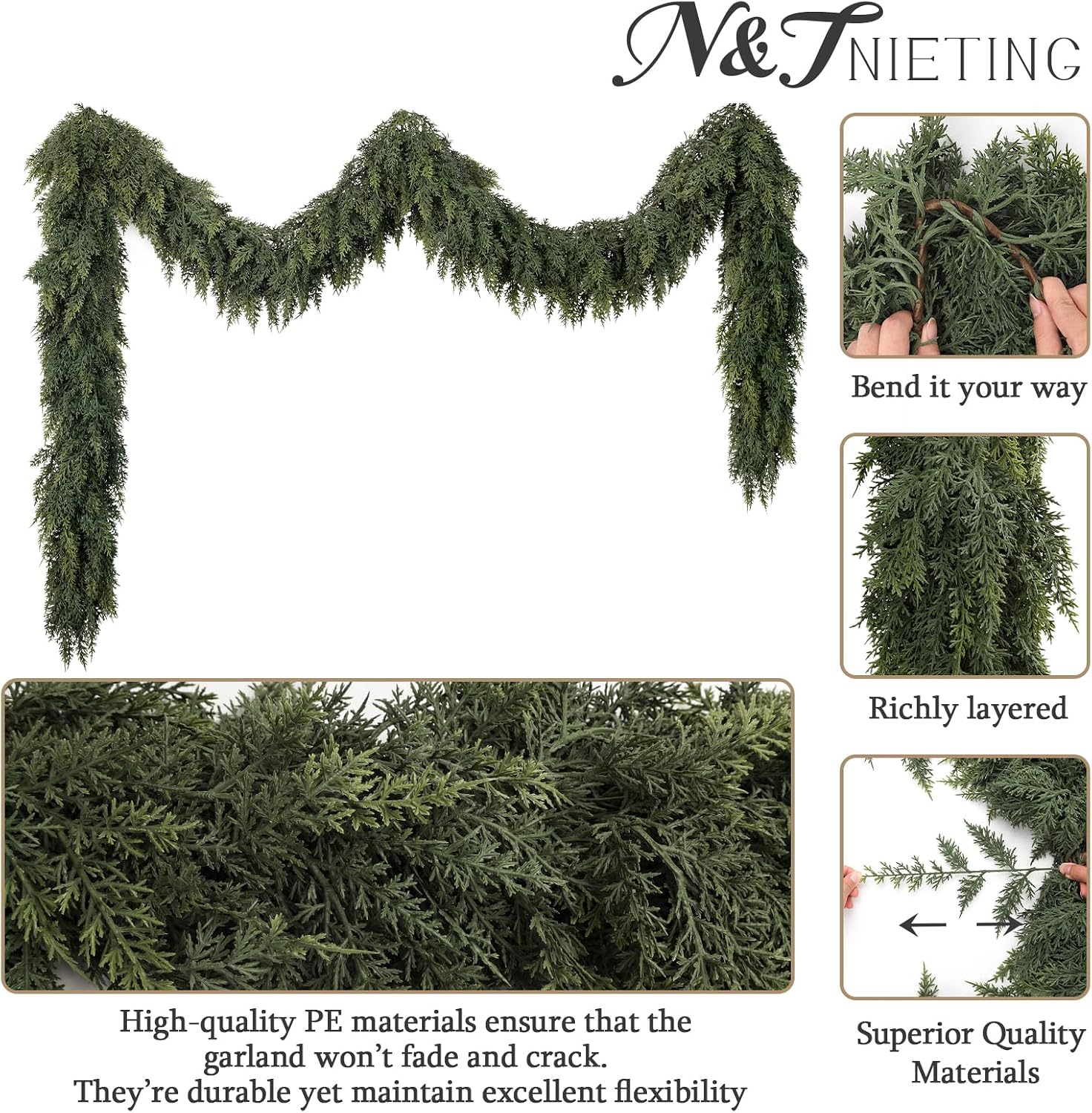 Lush Realistic Faux Cedar Garland (2x 9ft) for Xmas Decor - Image 3