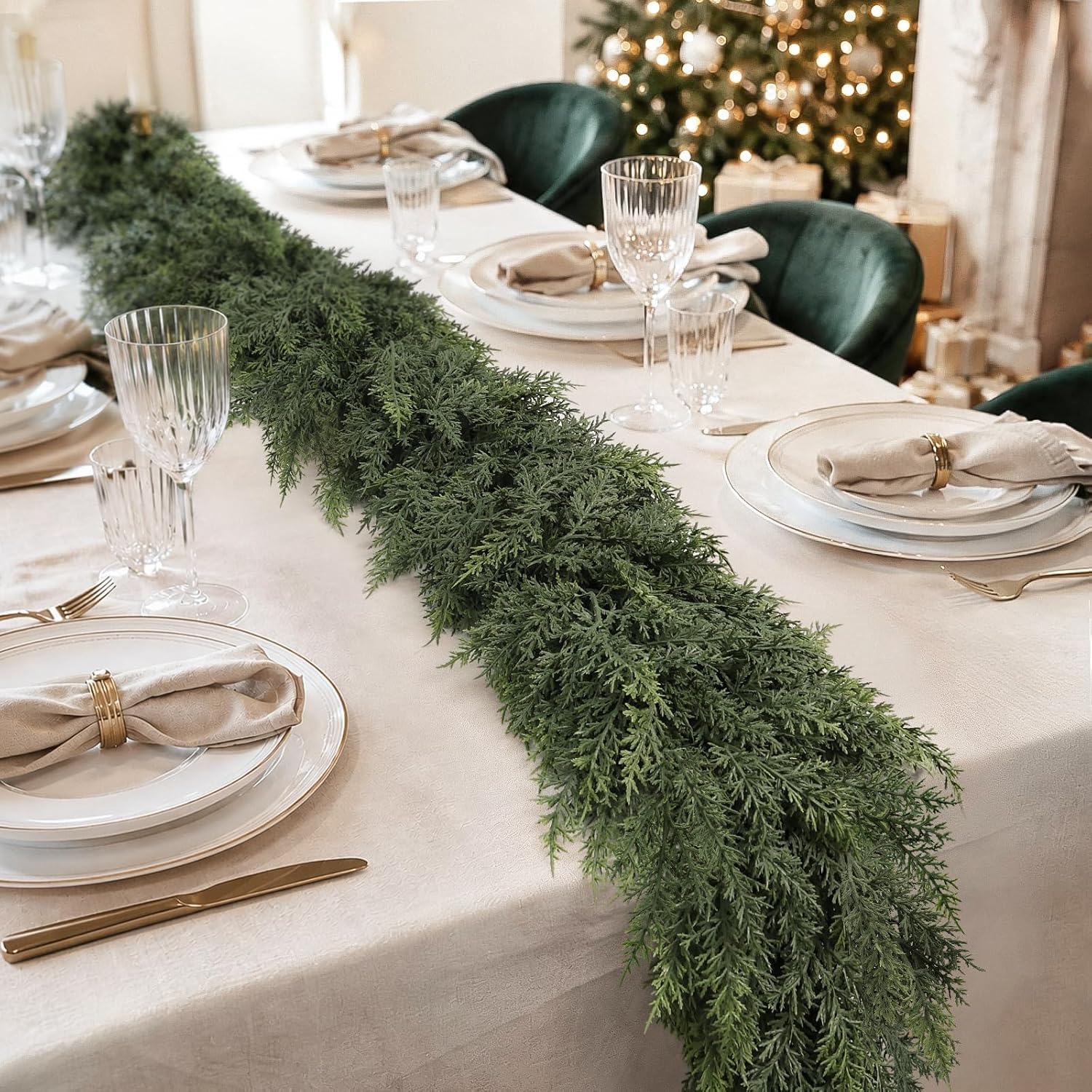 Lush Realistic Faux Cedar Garland (2x 9ft) for Xmas Decor - Image 6