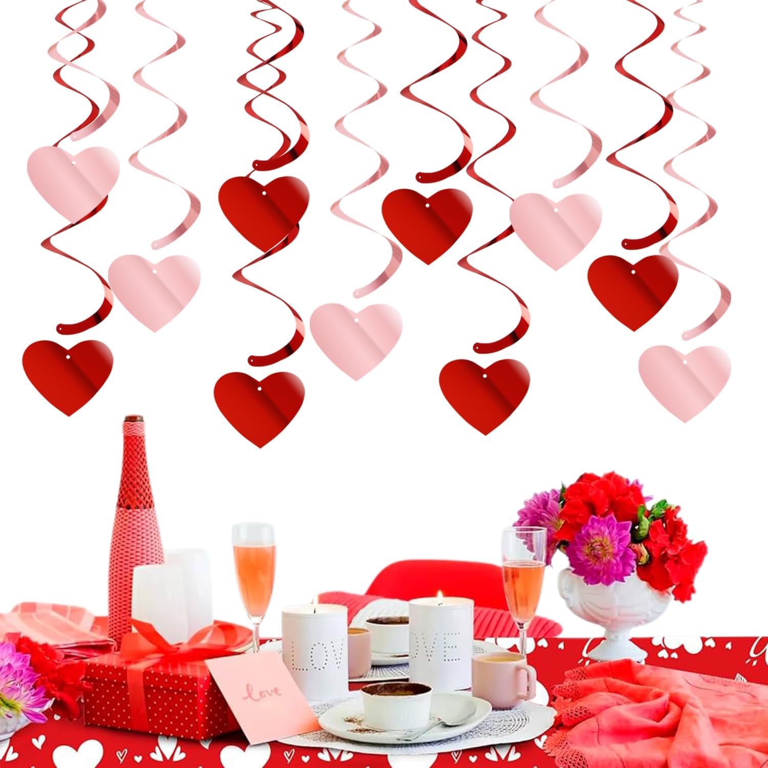 Romantic 18pc Red-Pink Heart Swirl Garland for Valentine's Day & Events - Image 3