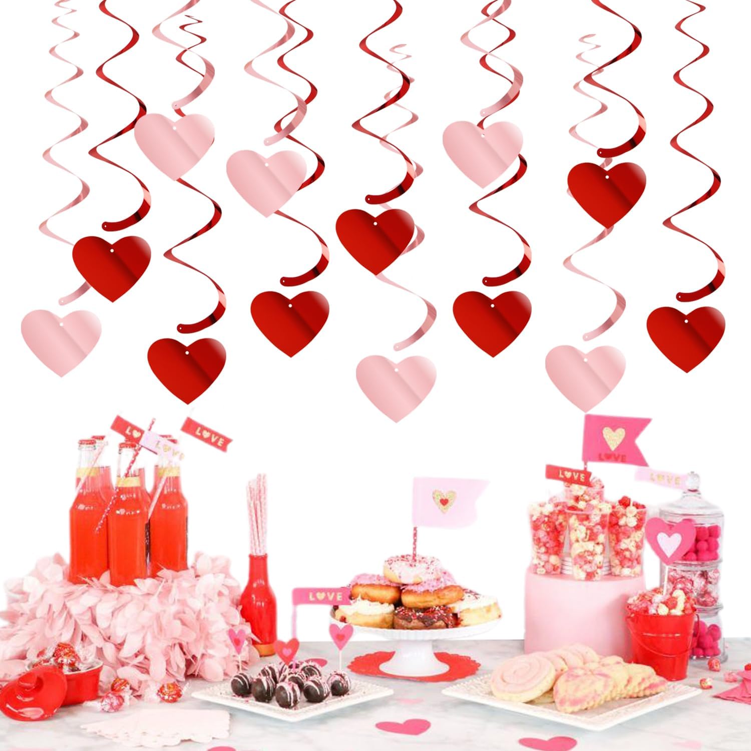 Romantic 18pc Red-Pink Heart Swirl Garland for Valentine's Day & Events - Image 4