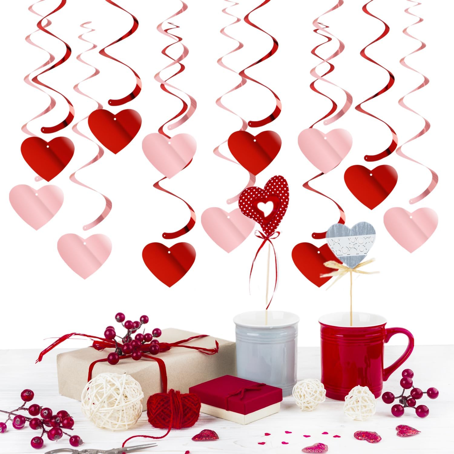 Romantic 18pc Red-Pink Heart Swirl Garland for Valentine's Day & Events - Image 5