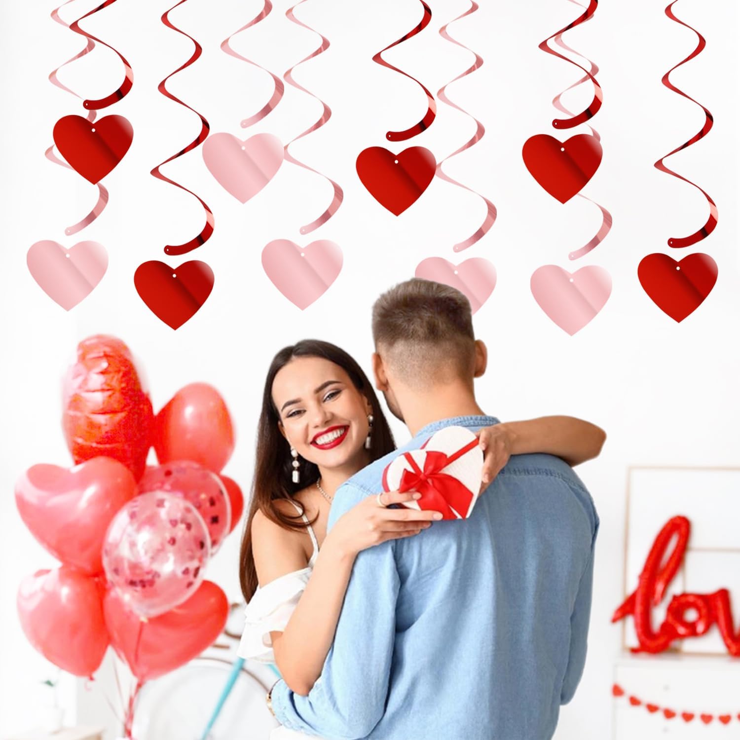 Romantic 18pc Red-Pink Heart Swirl Garland for Valentine's Day & Events - Image 7