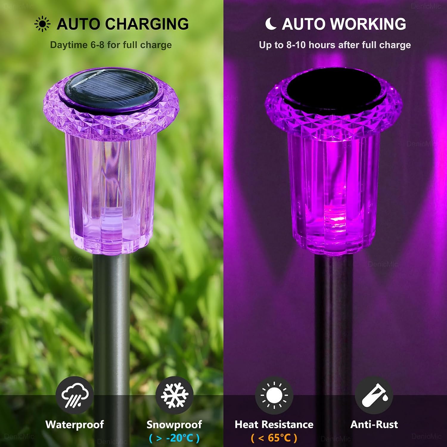 10-Pack Purple Solar LED Halloween Stake Lights - Outdoor, Waterproof, Auto On/Off - Image 3