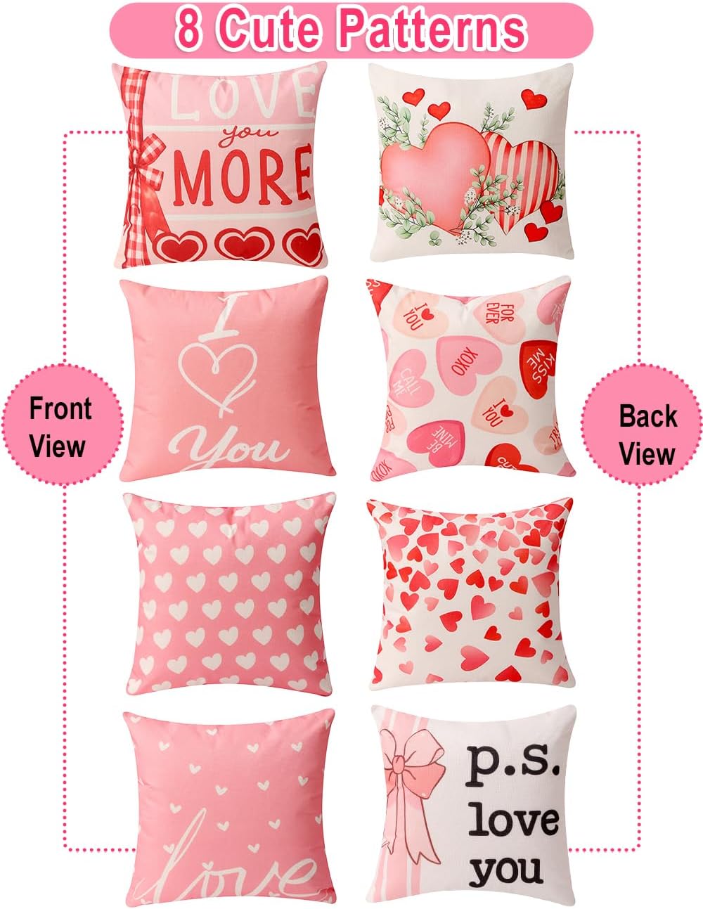 Valentine's Day Decor Kit: 4 Reversible 18" Pillow Covers, Balloons & Stickers. - Image 3