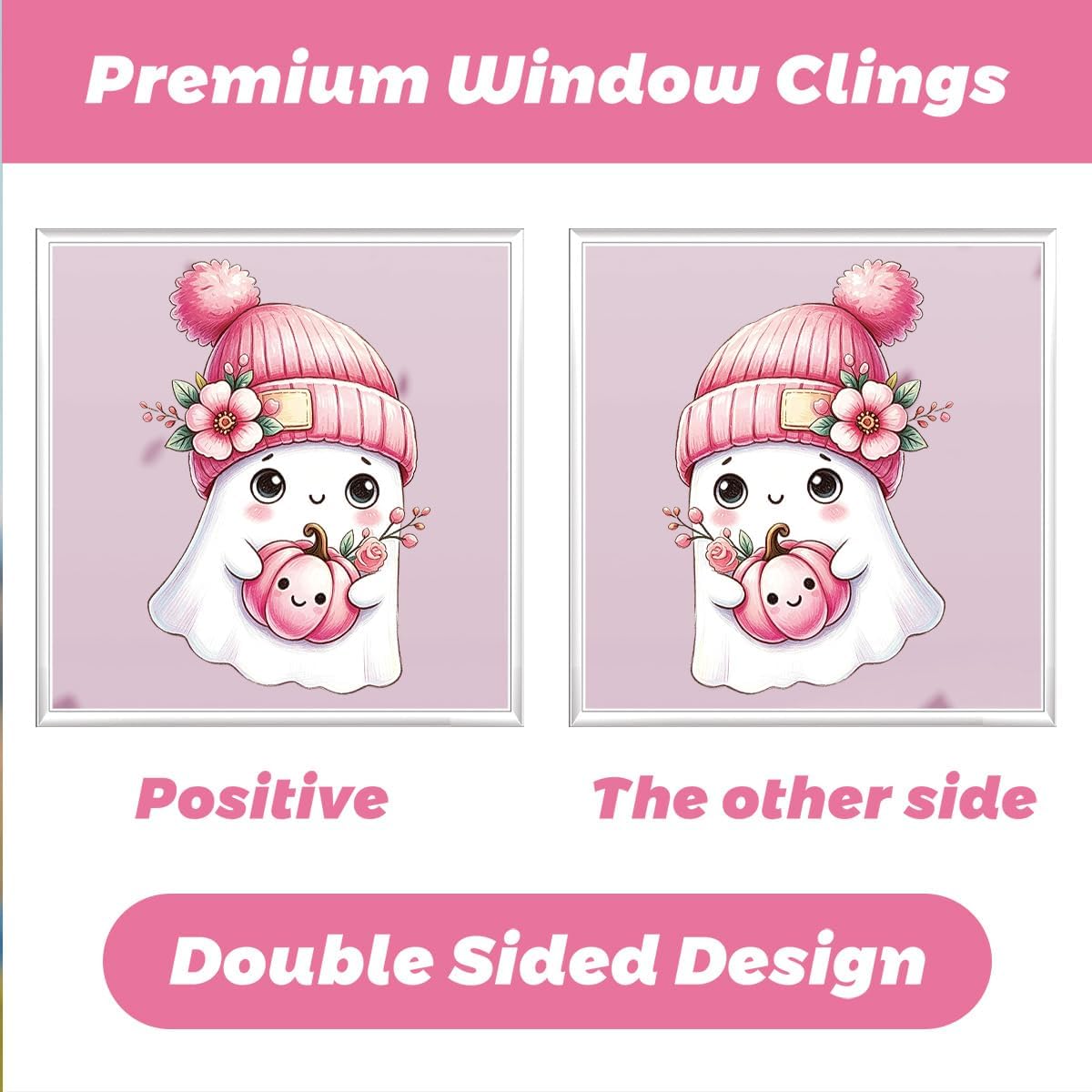 77 Pcs Pink Ghost Spider Halloween Window Clings – Reusable, Double-Sided PVC Decor - Image 6