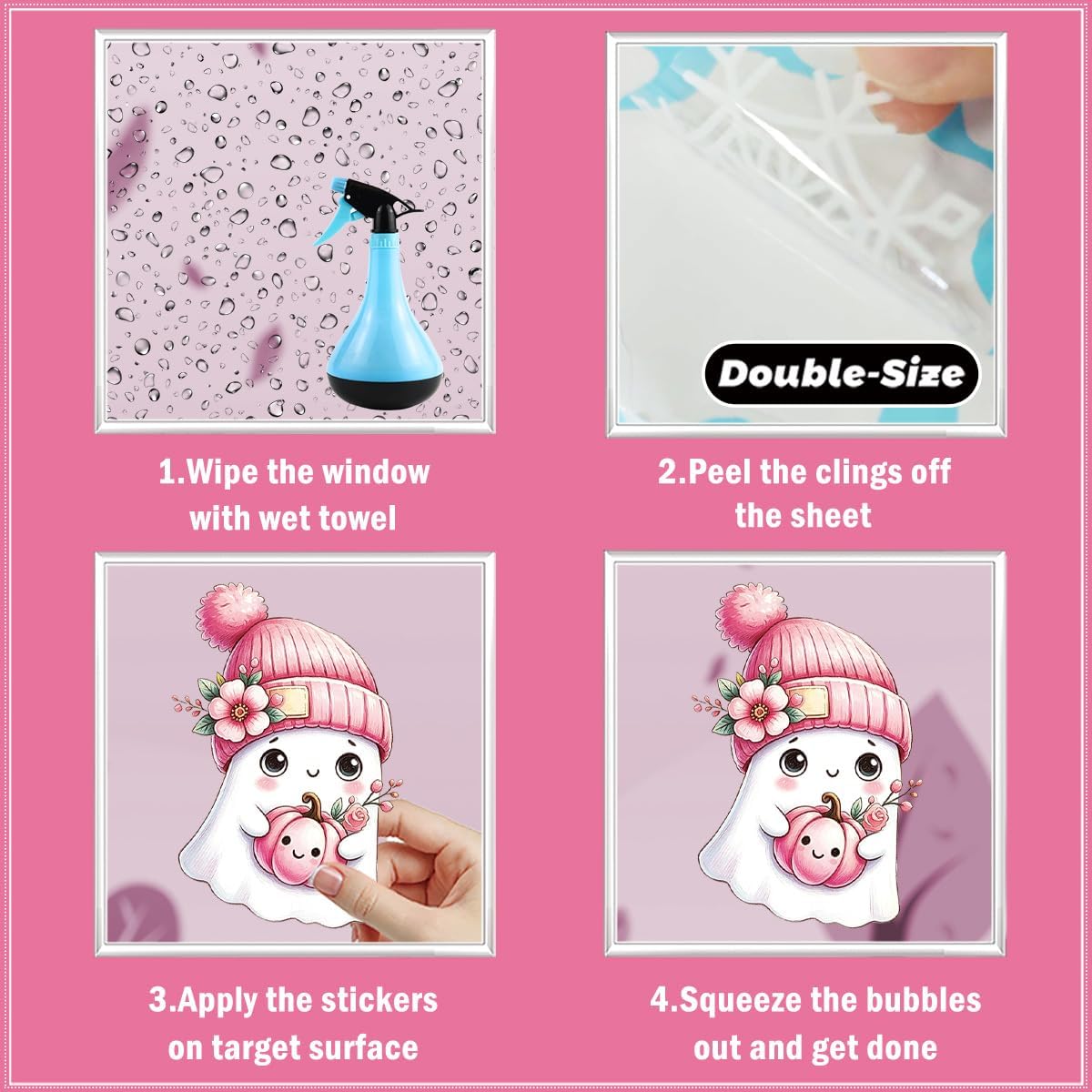 77 Pcs Pink Ghost Spider Halloween Window Clings – Reusable, Double-Sided PVC Decor - Image 7