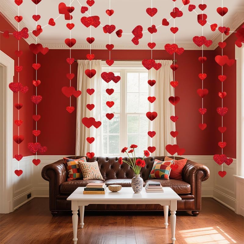 Sparkling Red Heart Garland 40ft - Love Bunting for Party Decor - Image 3