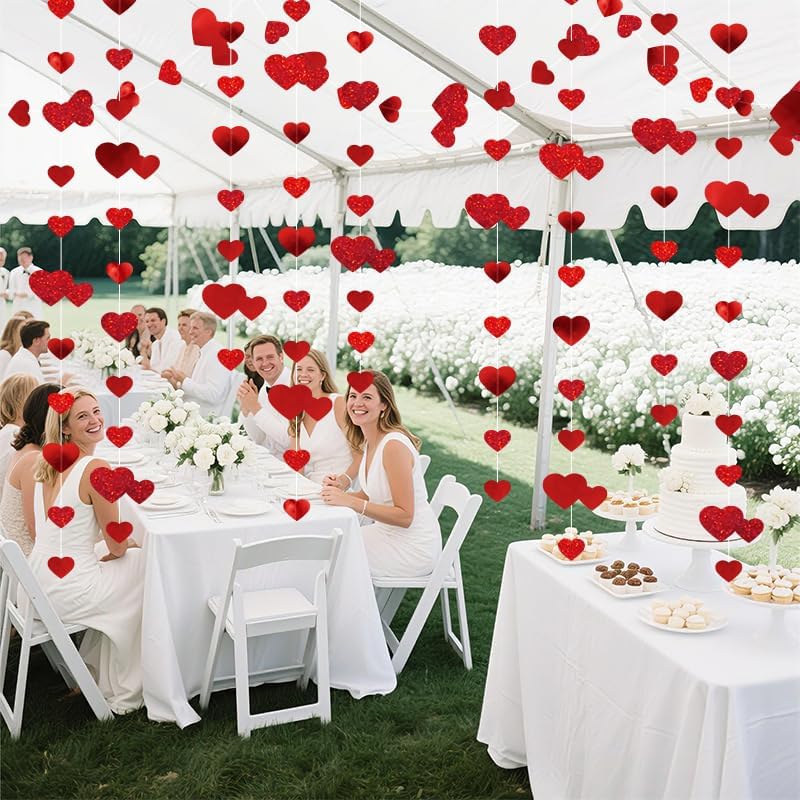 Sparkling Red Heart Garland 40ft - Love Bunting for Party Decor - Image 4