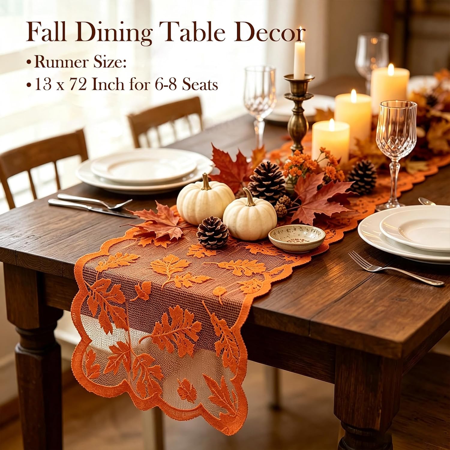 Autumn Maple Leaf Lace Table Runner for Fall & Thanksgiving Decor - Image 3