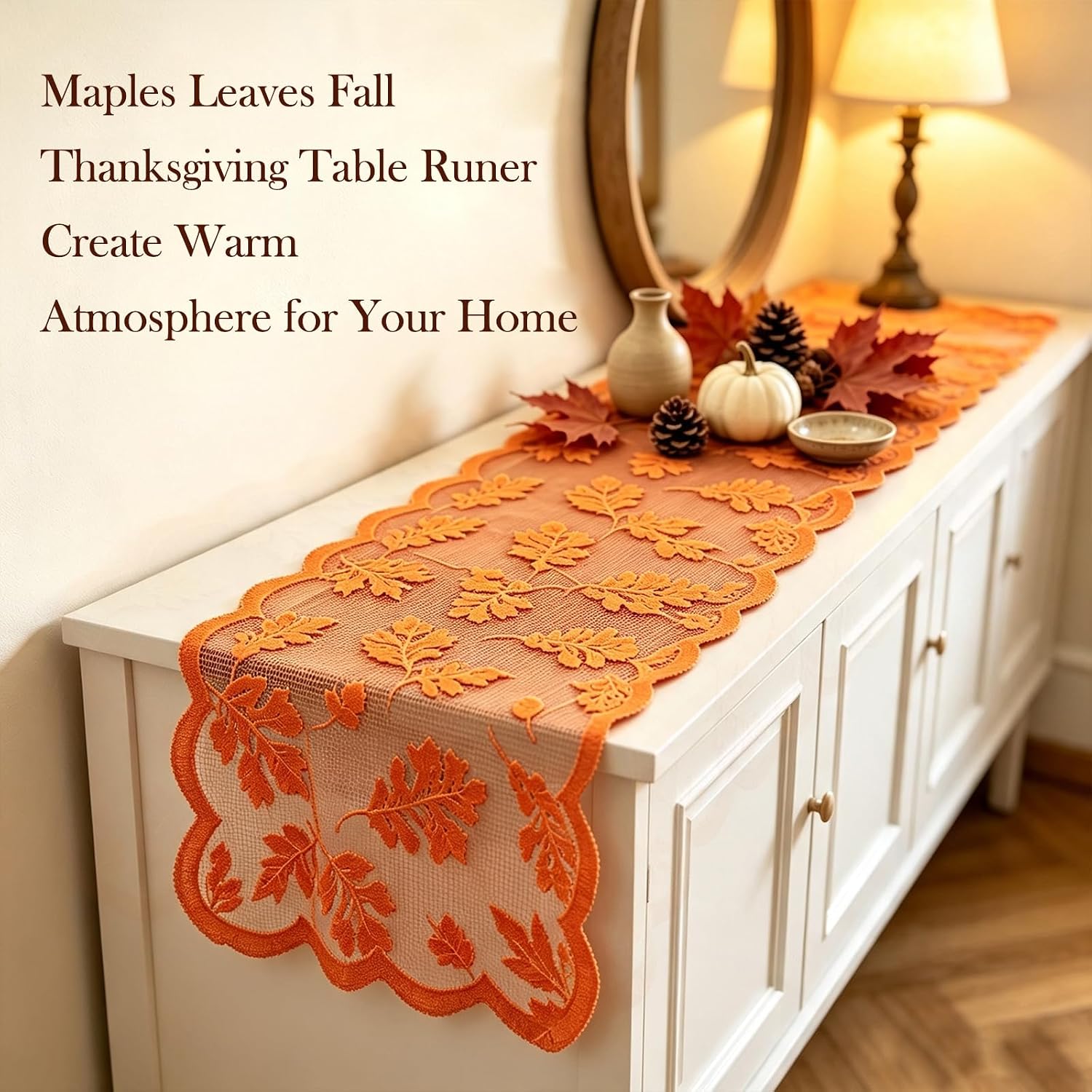 Autumn Maple Leaf Lace Table Runner for Fall & Thanksgiving Decor - Image 5