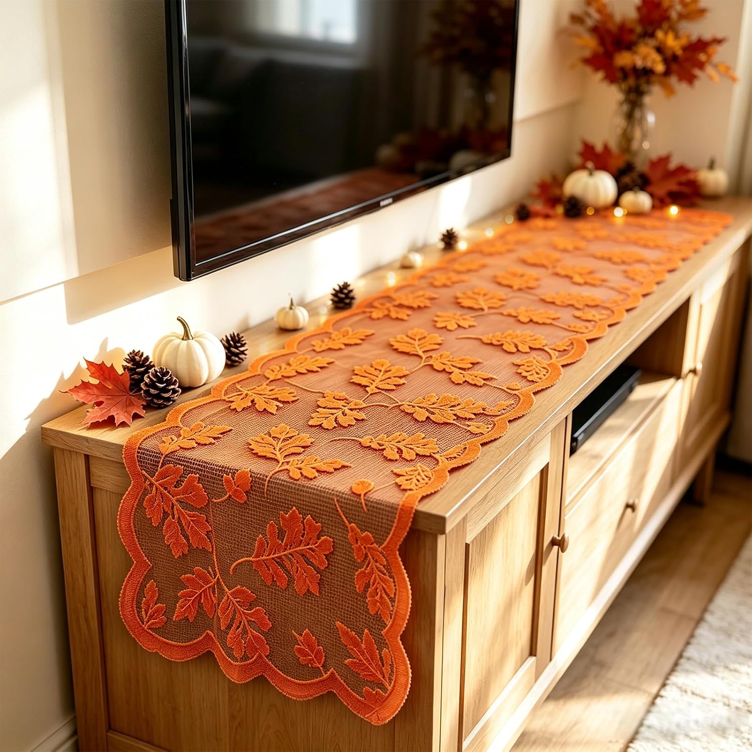 Autumn Maple Leaf Lace Table Runner for Fall & Thanksgiving Decor - Image 6