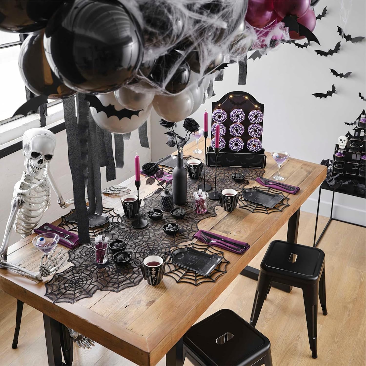 Halloween Black Lace Spider Web Table Runner 18x72 - Image 2