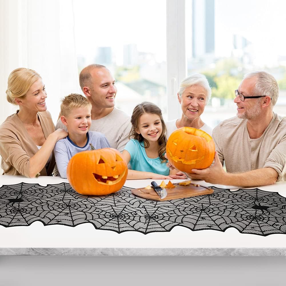 Halloween Black Lace Spider Web Table Runner 18x72 - Image 3