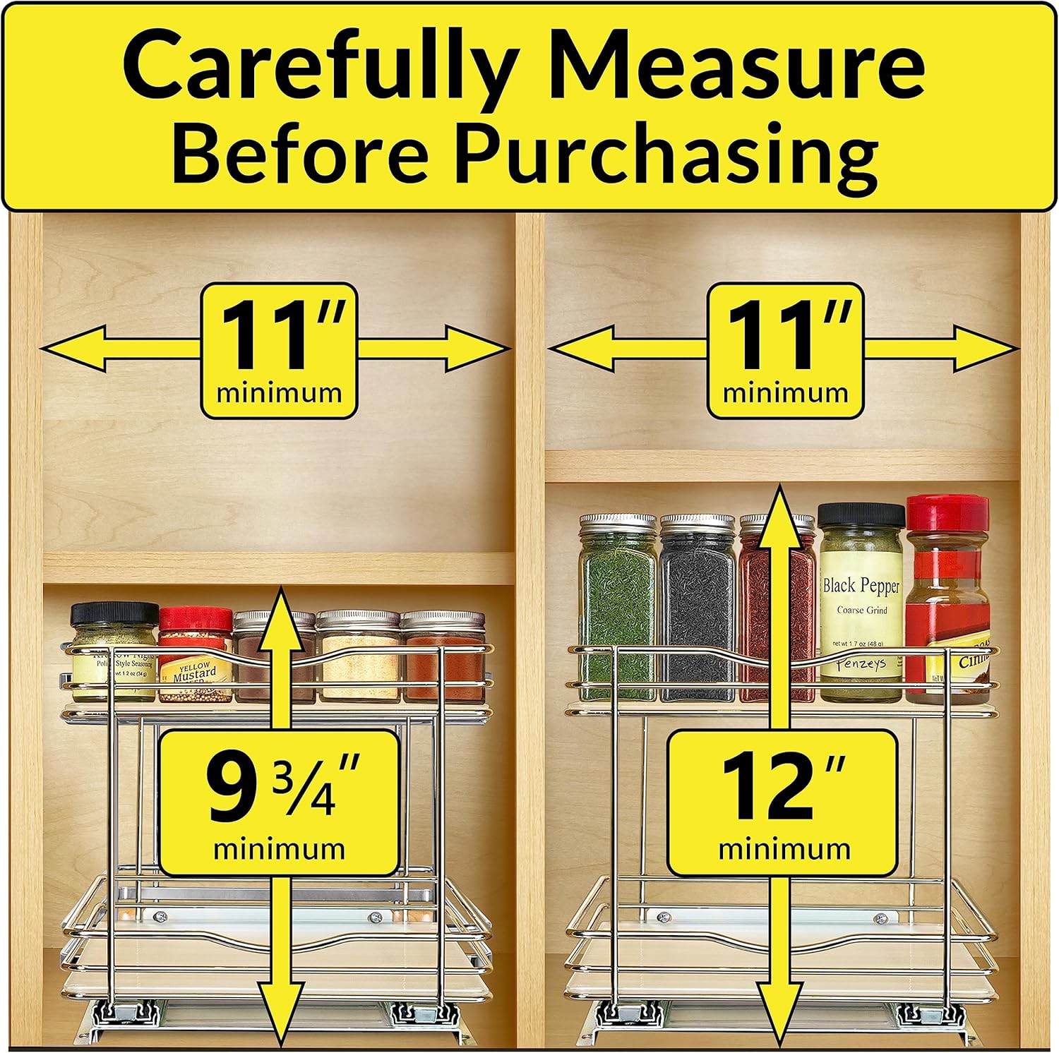LYNK Professional 10-3/8" Pull-Out 2-Tier Chrome Cabinet Spice Rack - Image 4
