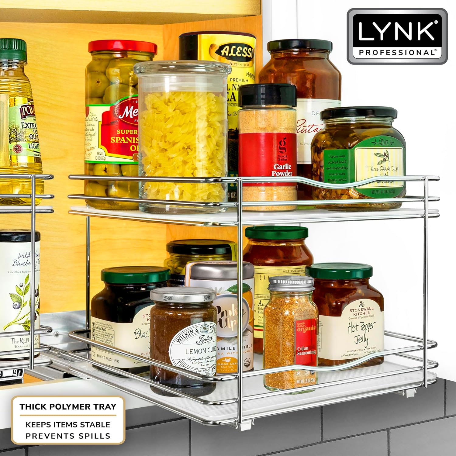 LYNK Professional 10-3/8" Pull-Out 2-Tier Chrome Cabinet Spice Rack - Image 5