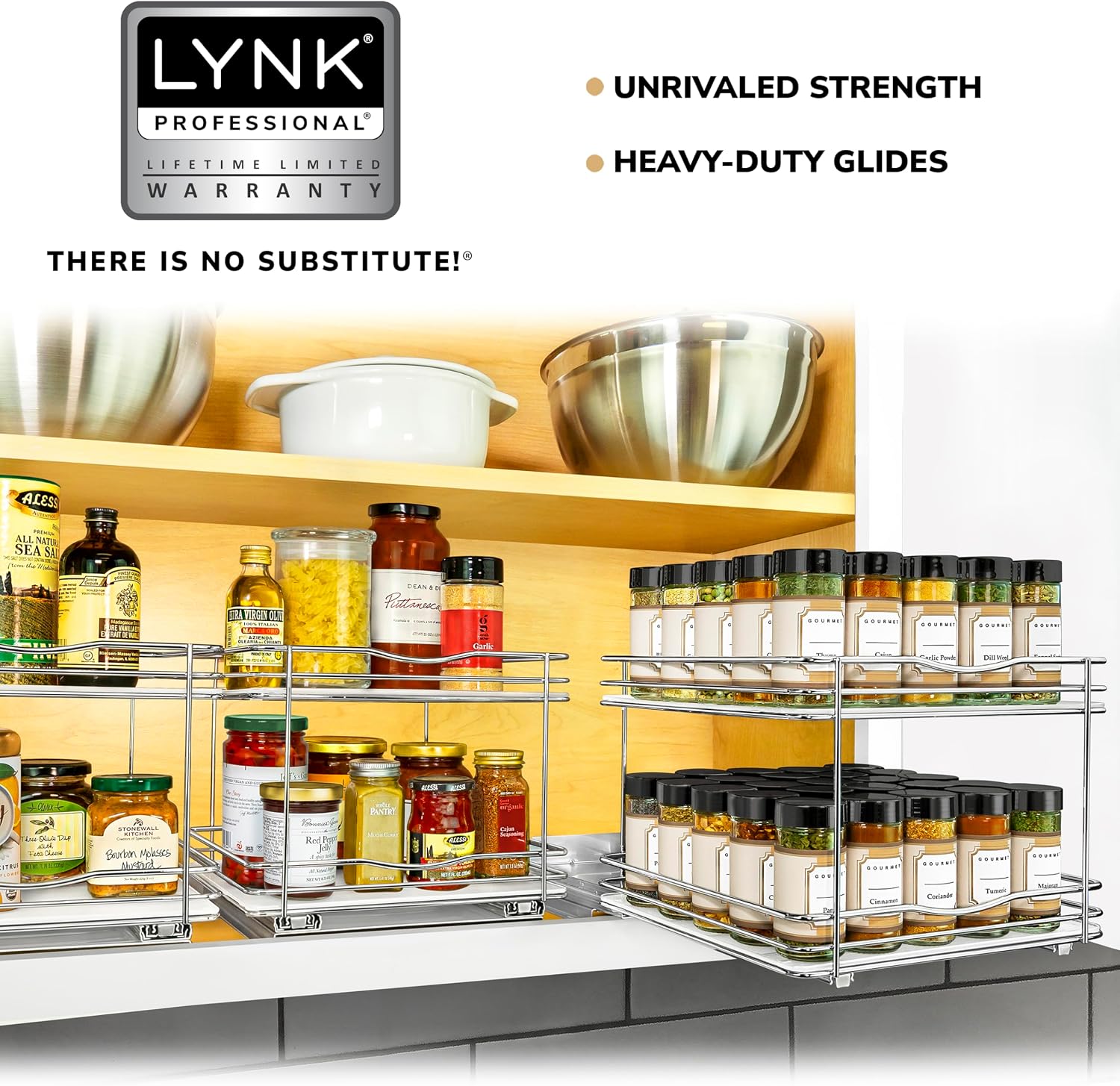 LYNK Professional 10-3/8" Pull-Out 2-Tier Chrome Cabinet Spice Rack - Image 6
