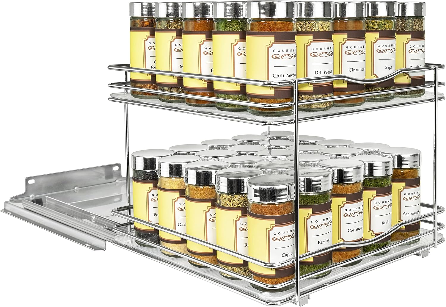 LYNK Professional 10-3/8" Pull-Out 2-Tier Chrome Cabinet Spice Rack - Image 8