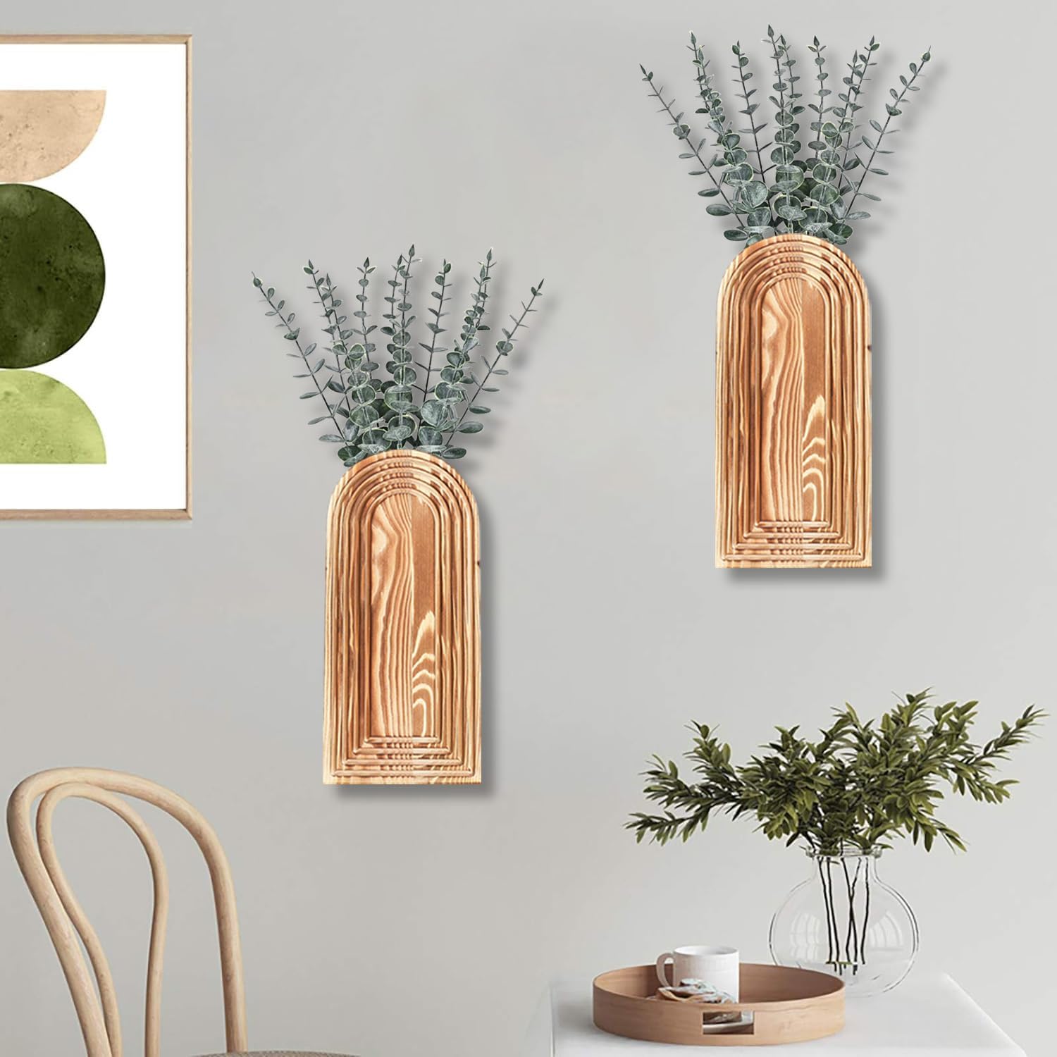 Pair Brown Wooden Wall Vases - Modern Farmhouse Boho Decor - Image 5